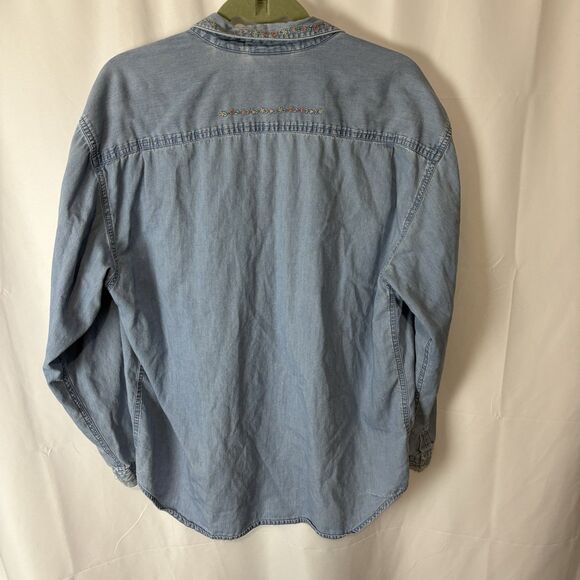 Vtg 90s Northern Reflection Women L Denim Shirt Embroidery Dainty Floral Cottage - Picture 6 of 6